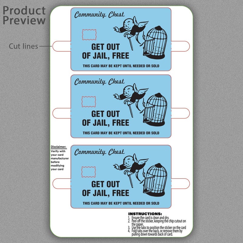 KCD Get Out of Jail Free Credit Card Sticker 3-Pack - Blue, Orange, Pink, White - Debit Card Skin Cover Vinyl Decals - Protect & Personalize Credit/Debit Cards - Slim, Waterproof, Durable (Blue) - Image 4